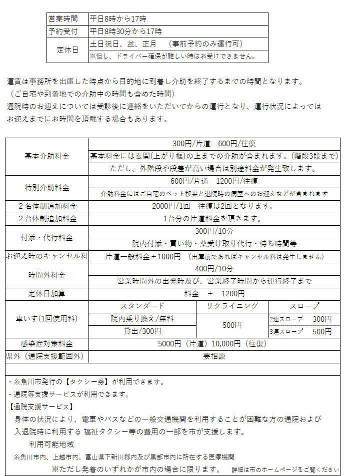 料金表裏面